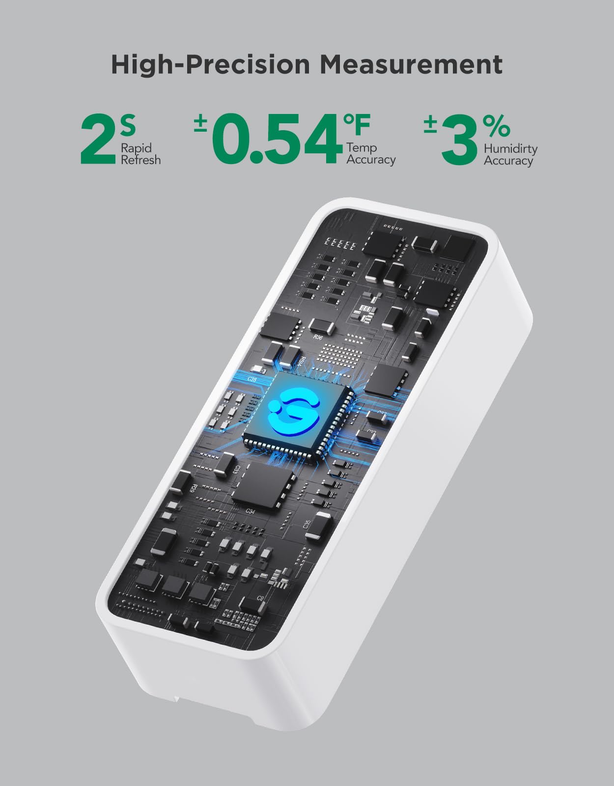 GoveeLife sensor en primer plano destacando su diseño compacto y precisión