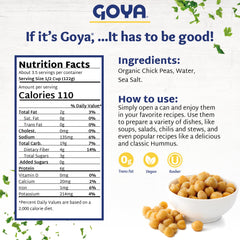 Goya garbanzos orgánicos en ensalada lista para servir, aporta fibra y proteína vegetal