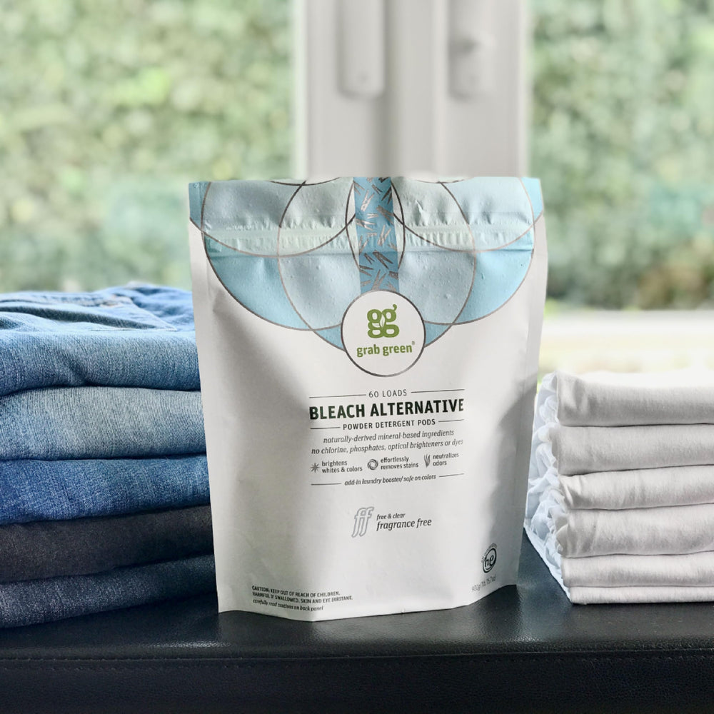 Etiqueta Grab Green con ingredientes a base de plantas y minerales visibles