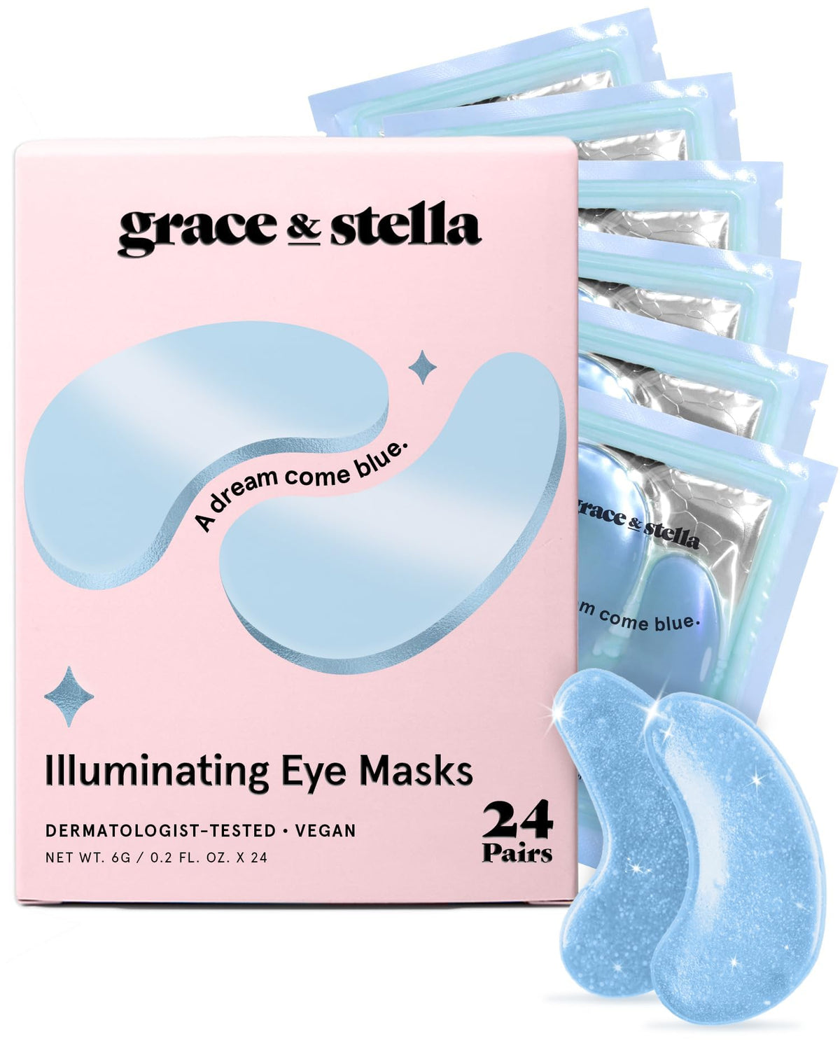 grace & stella empaque frontal elegante mostrando parches y beneficios