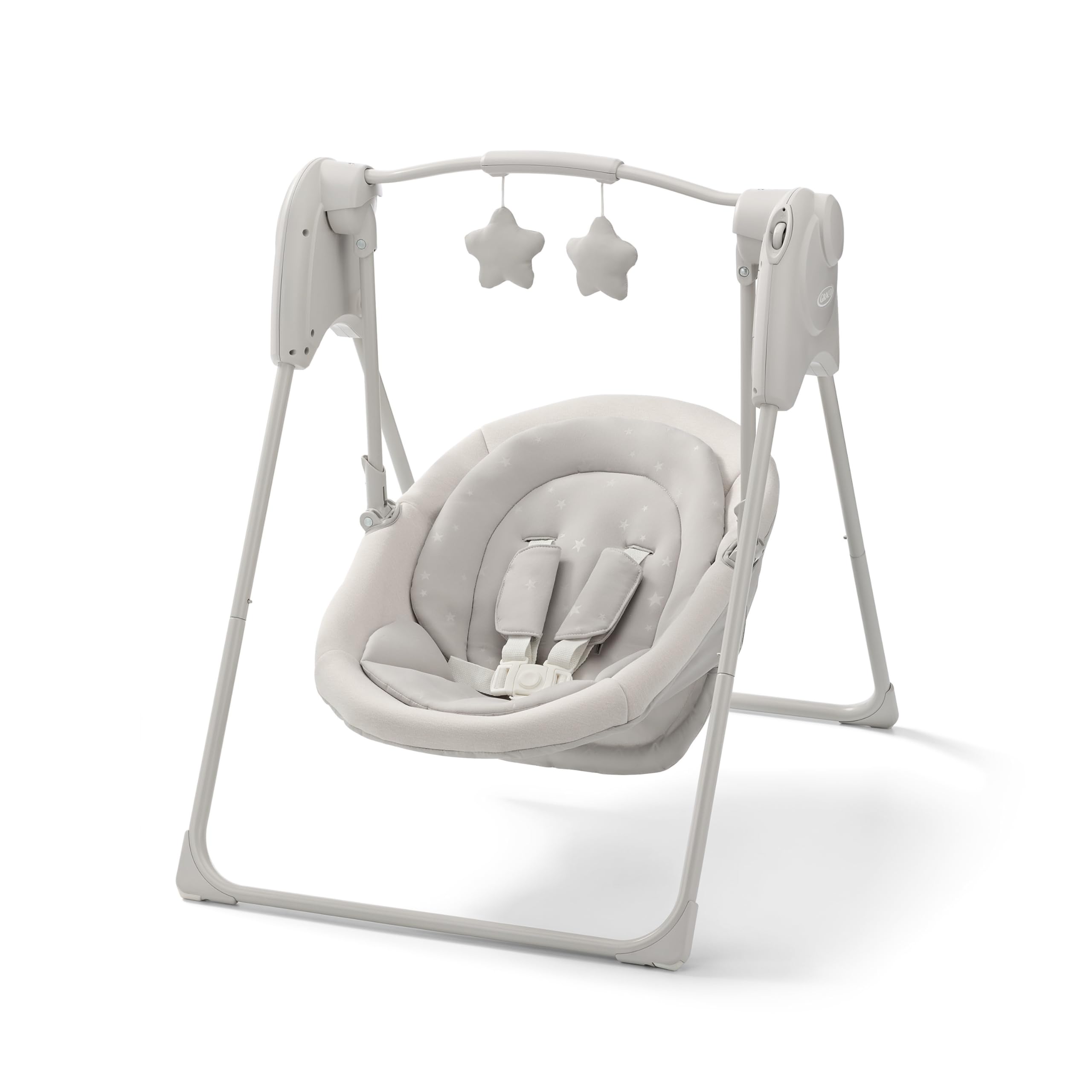 Graco vista frontal del columpio, diseño compacto y elegante beneficio ahorro de espacio
