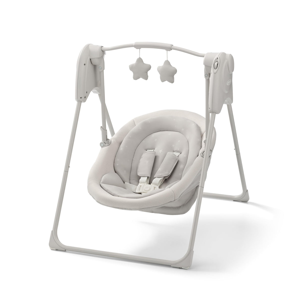 Graco vista frontal del columpio, diseño compacto y elegante beneficio ahorro de espacio