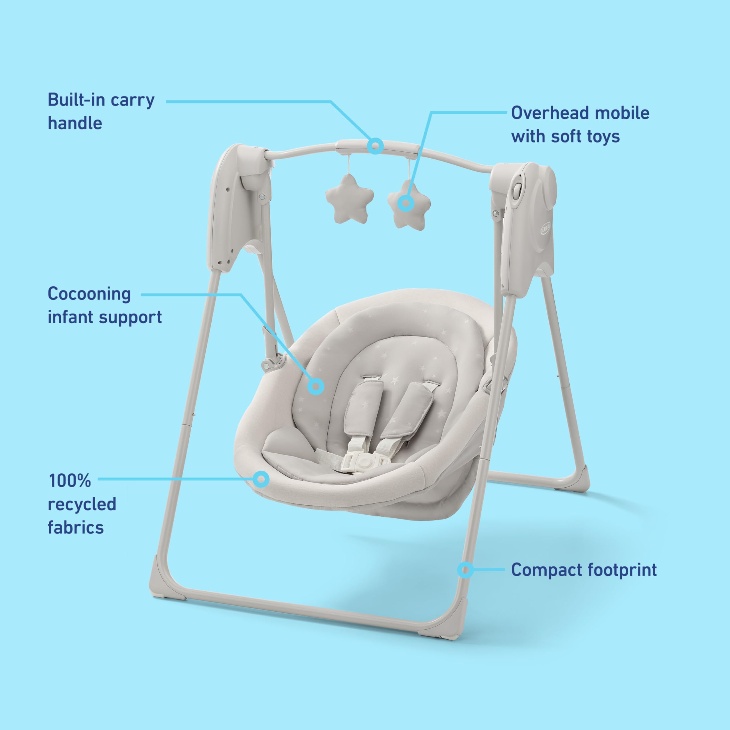 Graco columpio en uso en la sala mostrando integración en el hogar