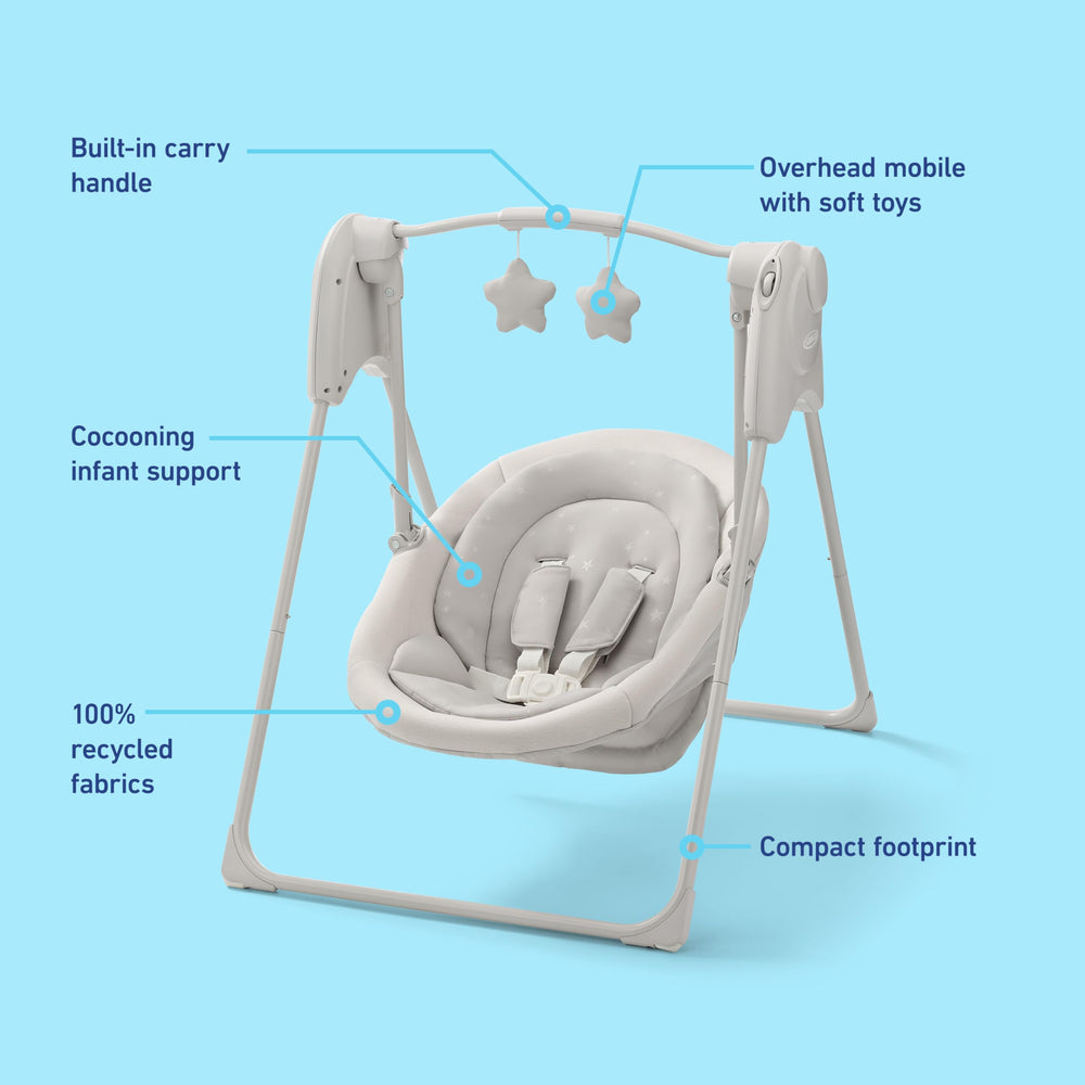 Graco columpio en uso en la sala mostrando integración en el hogar