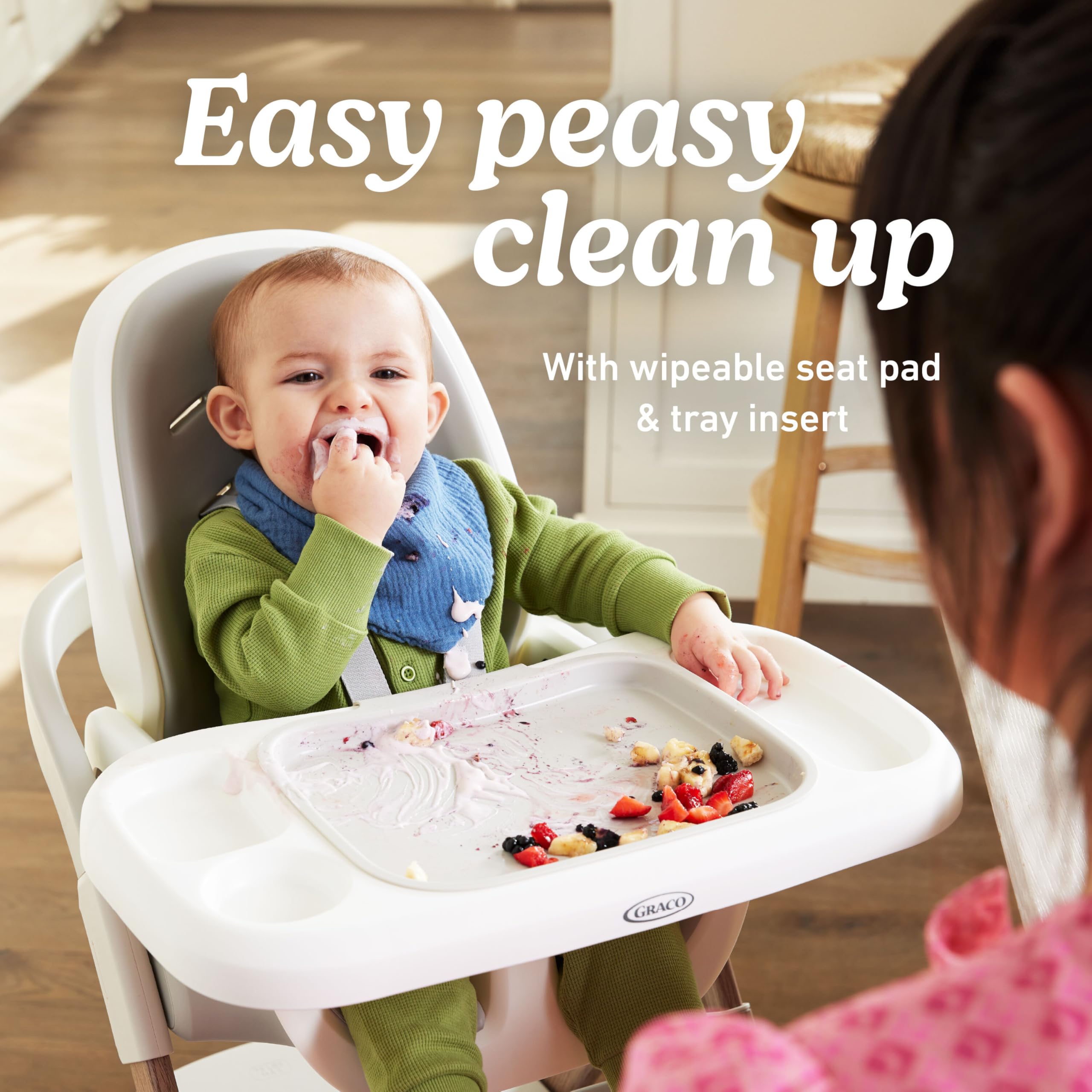 Graco EveryStep bebé sentado en trona, seguridad y confort Graco