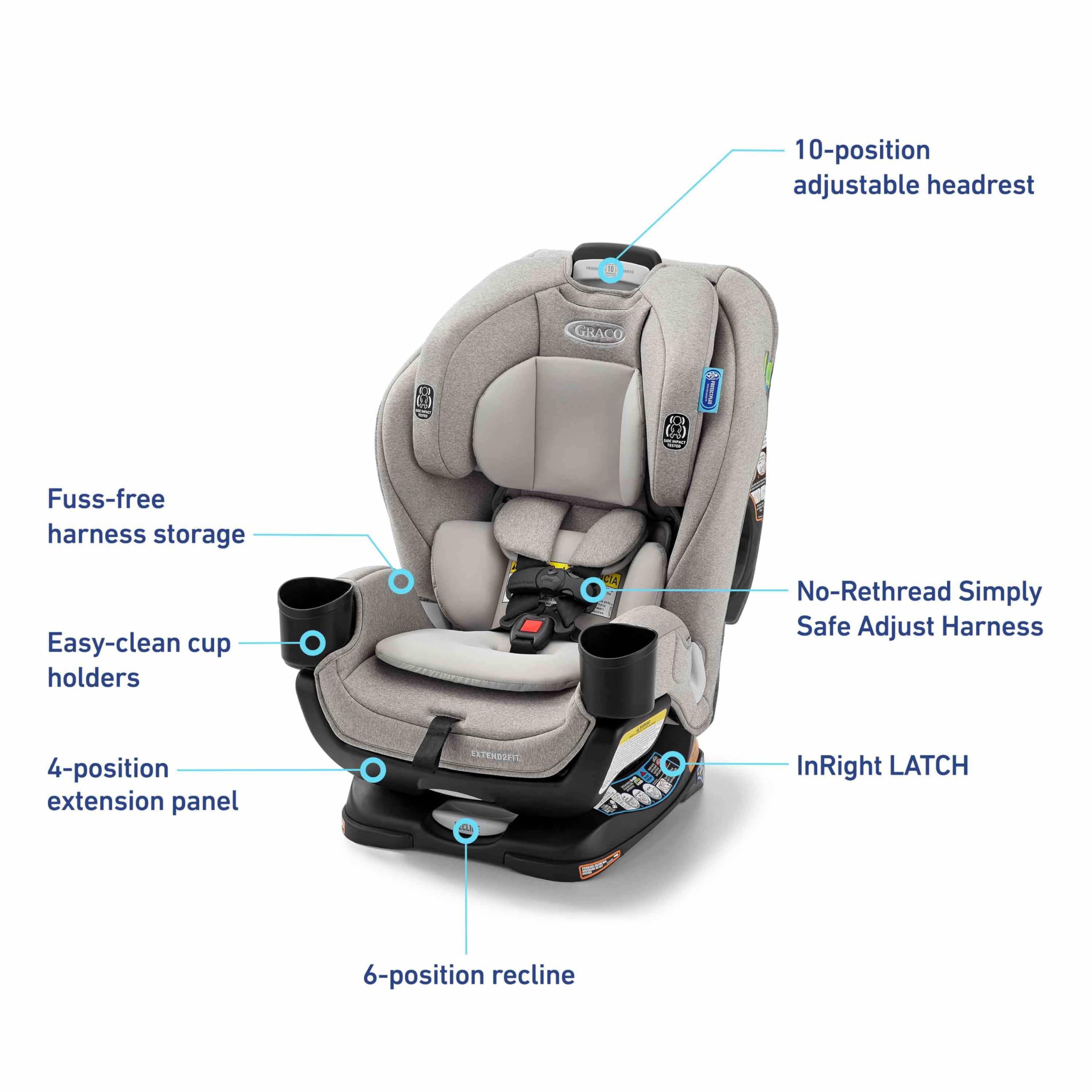 Graco Extend2Fit Ashten close-up de las almohadillas y tejido para confort prolongado