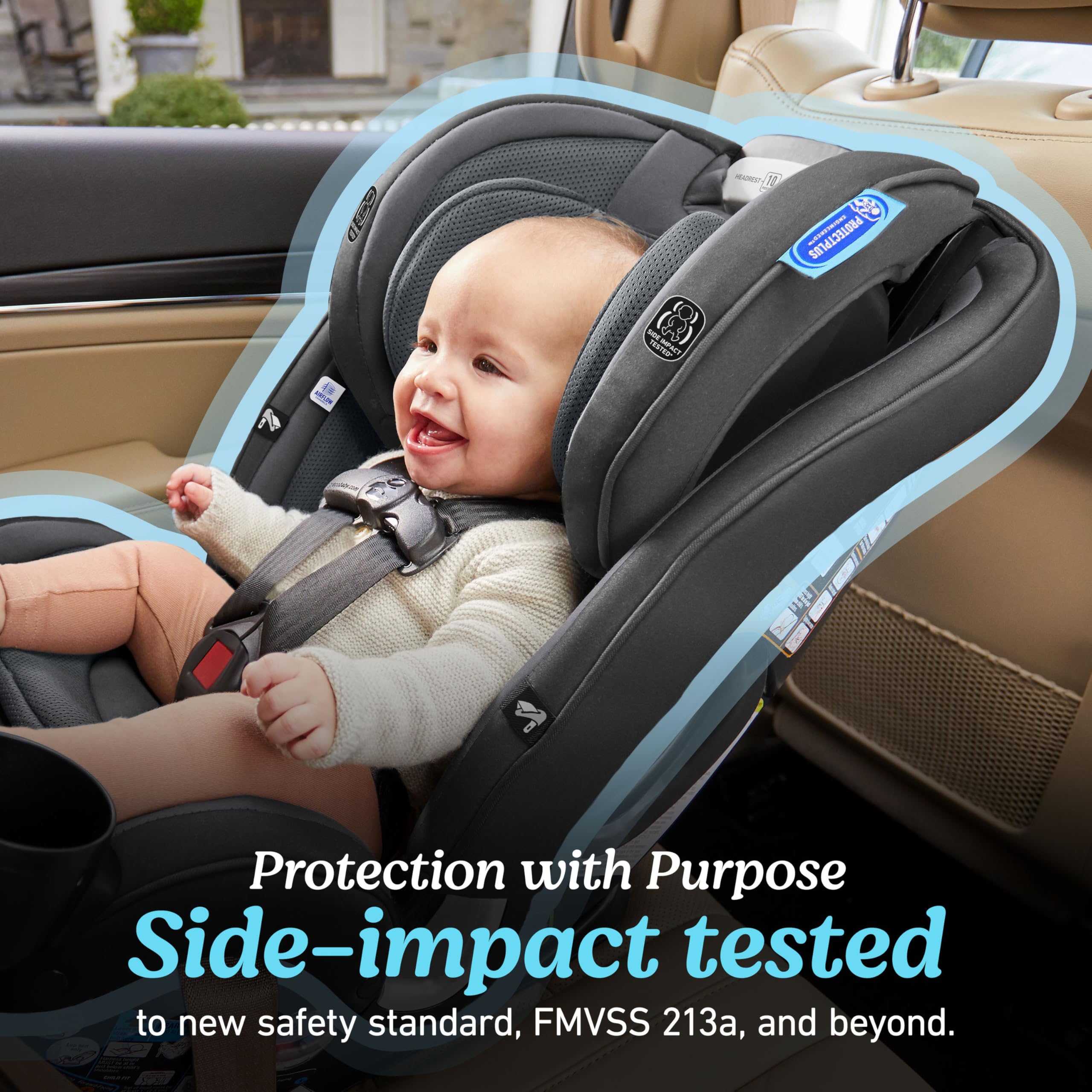 Graco SlimFit3 LX instalado rear-facing demostrando uso seguro para bebé