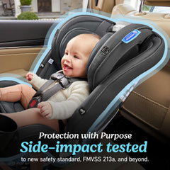 Graco SlimFit3 LX instalado rear-facing demostrando uso seguro para bebé