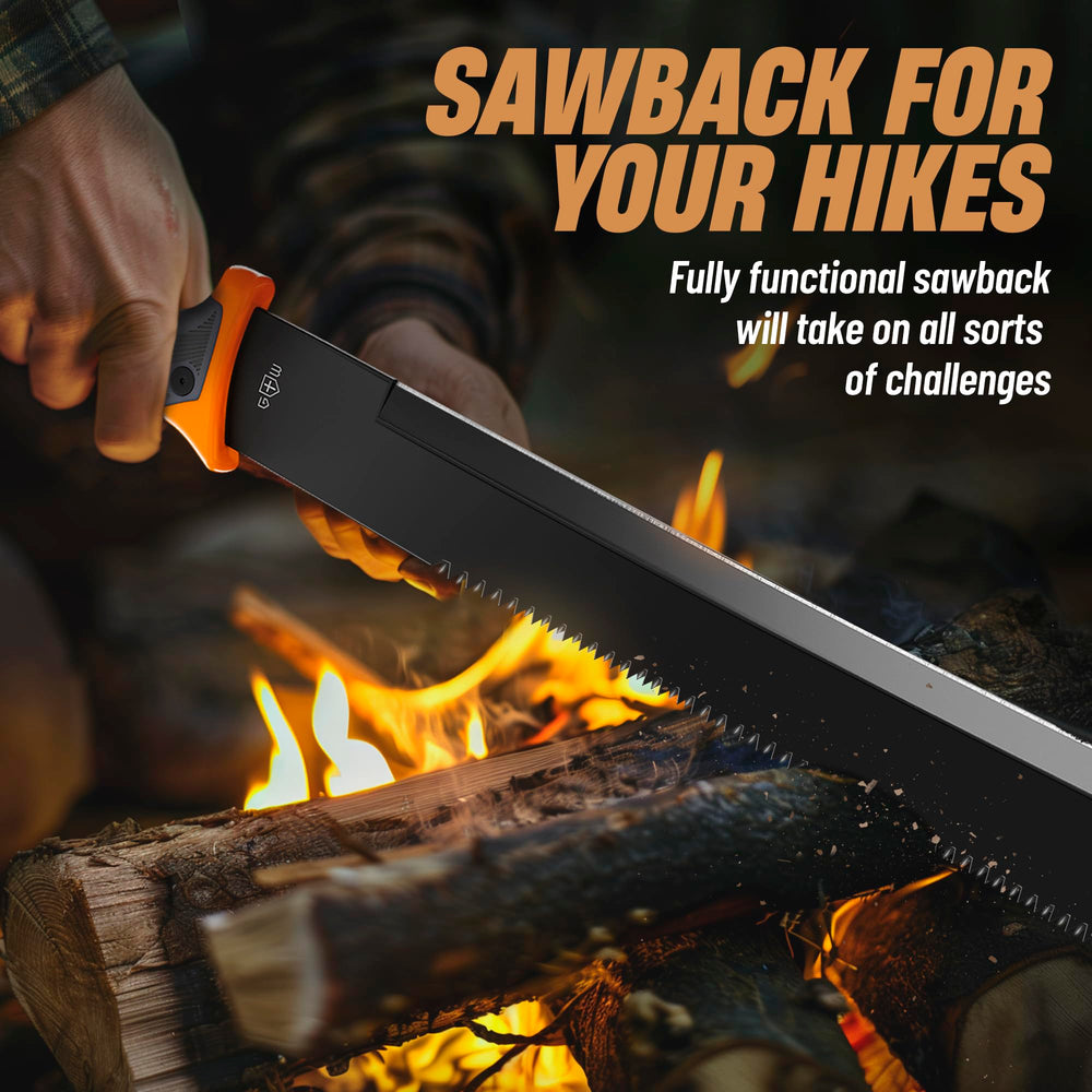Grand Way machete packed with camping gear for outdoor readiness