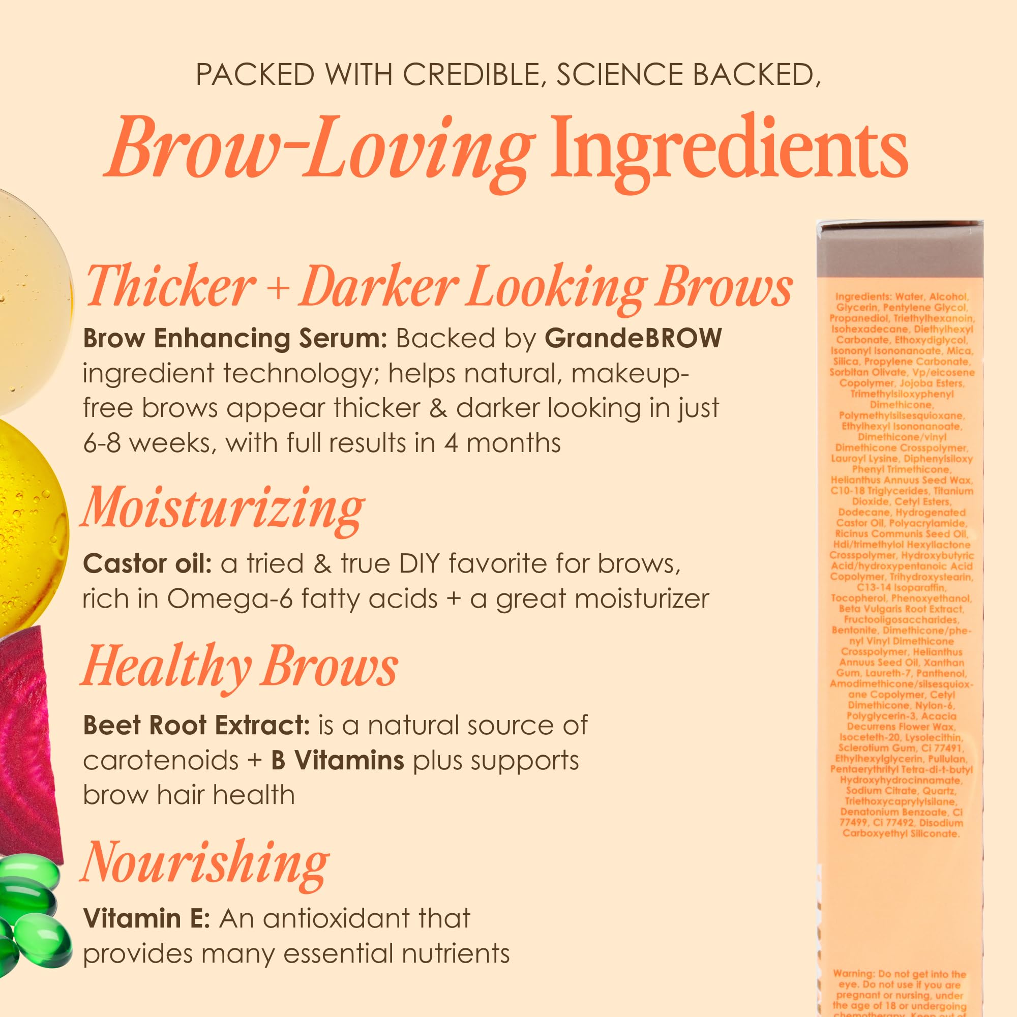 Grande Cosmetics etiqueta del producto y lista de ingredientes clave