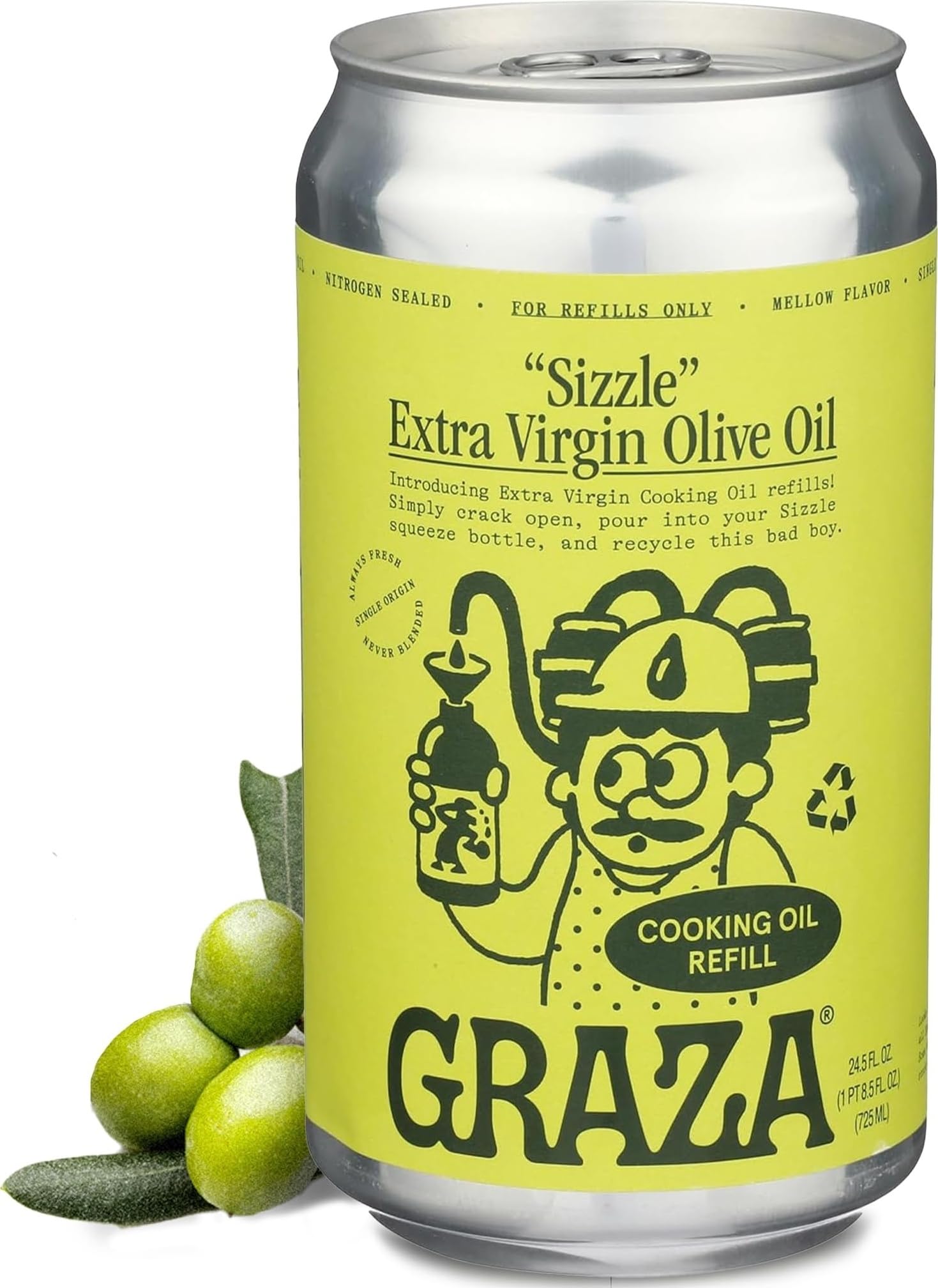Graza lata frontal mostrando 750 ml y protección opaca, conserva frescura