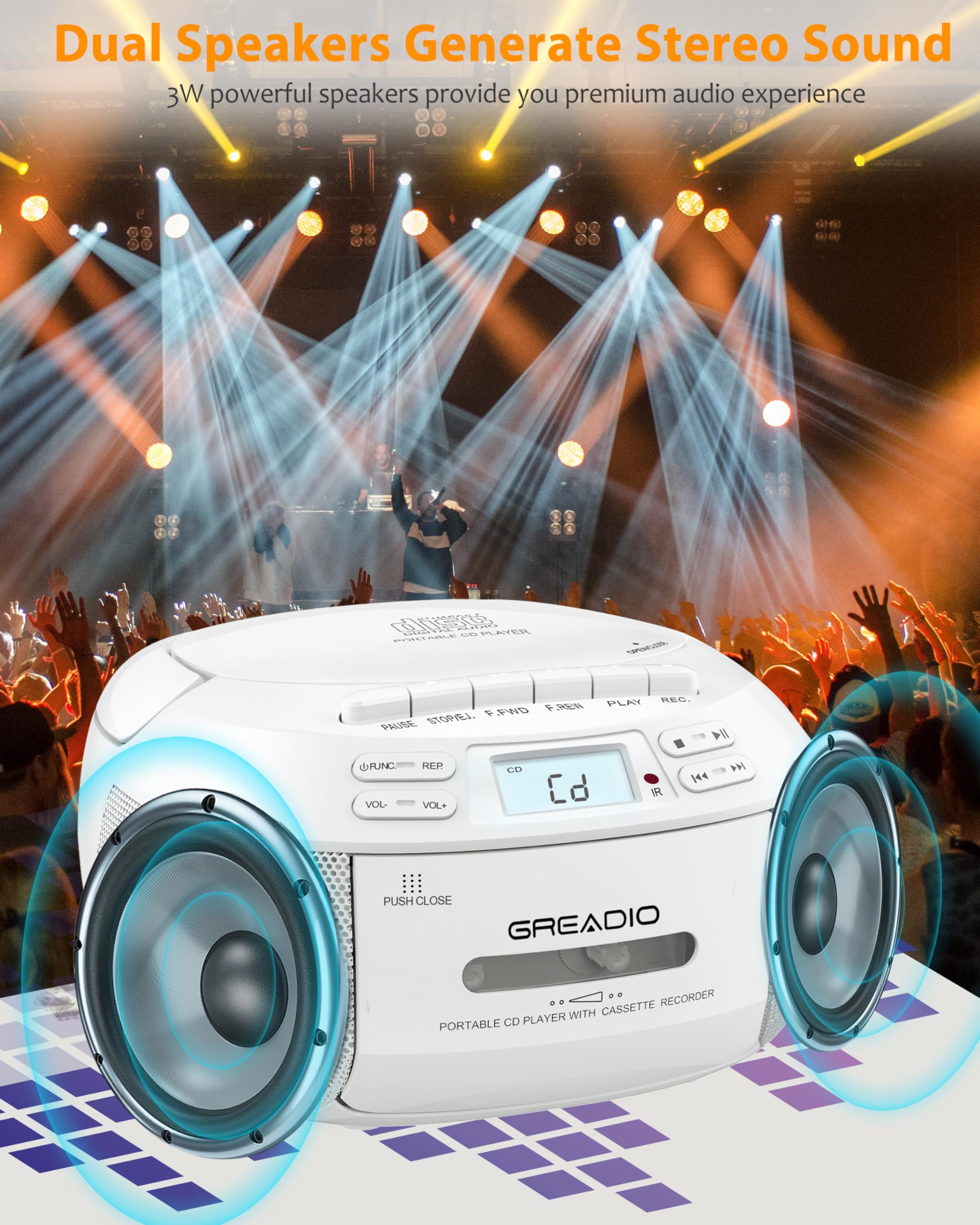 Greadio boombox en picnic, demostrando portabilidad y escucha al aire libre