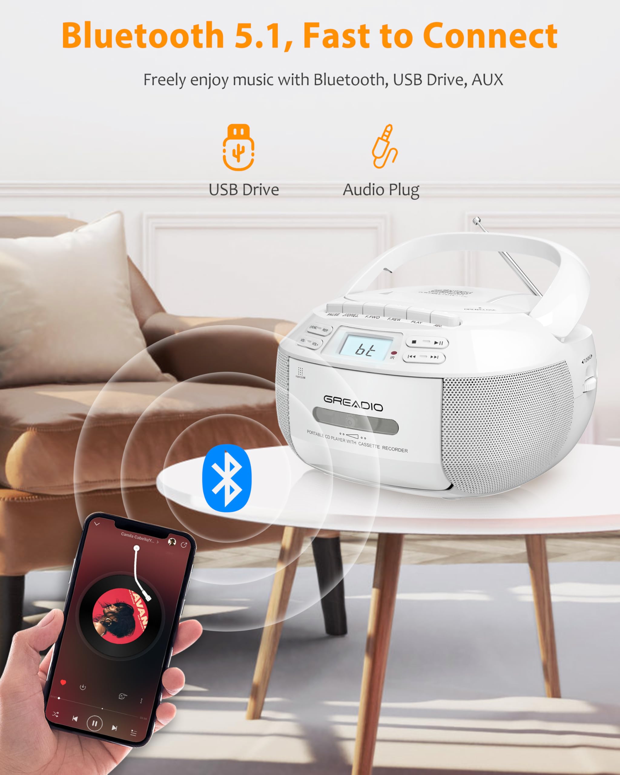 Greadio pantalla LCD y botones visibles para sintonía rápida y control sencillo