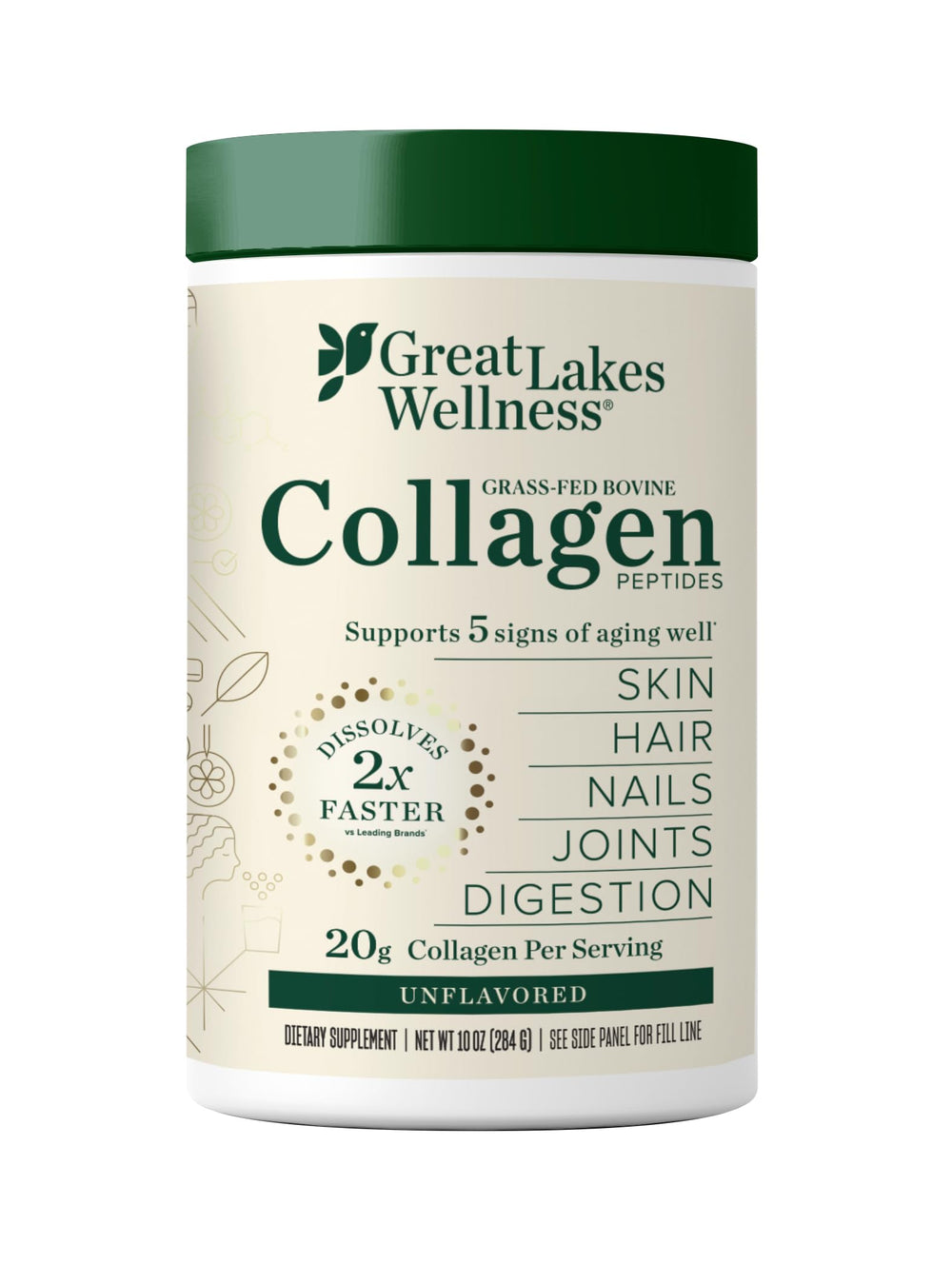Great Lakes Gelatin envase frontal del colágeno mostrando marca y pureza