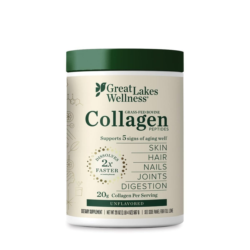 Great Lakes Gelatin frente del envase mostrando la marca y beneficio de pureza
