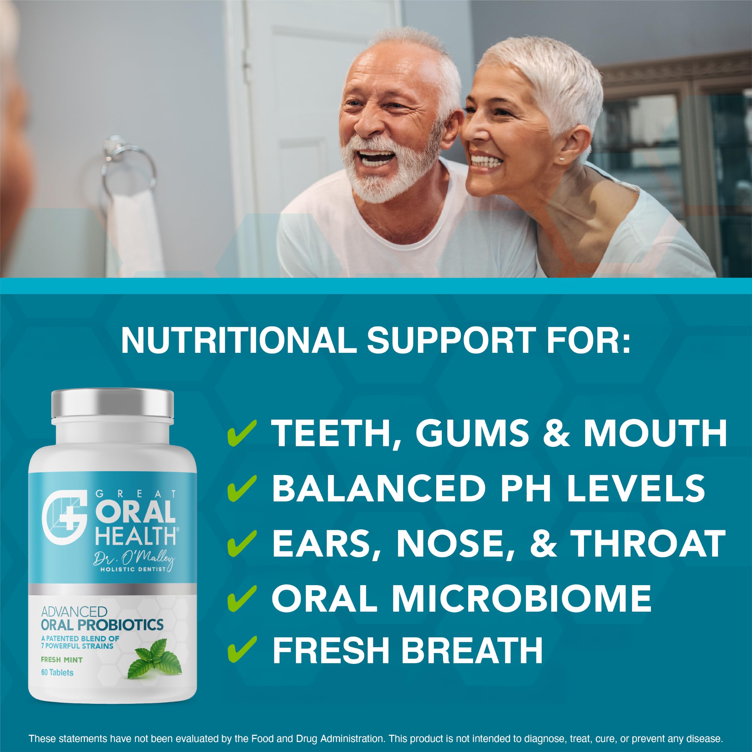 Great Oral Health tabletas masticables en mano para uso fácil y comodidad