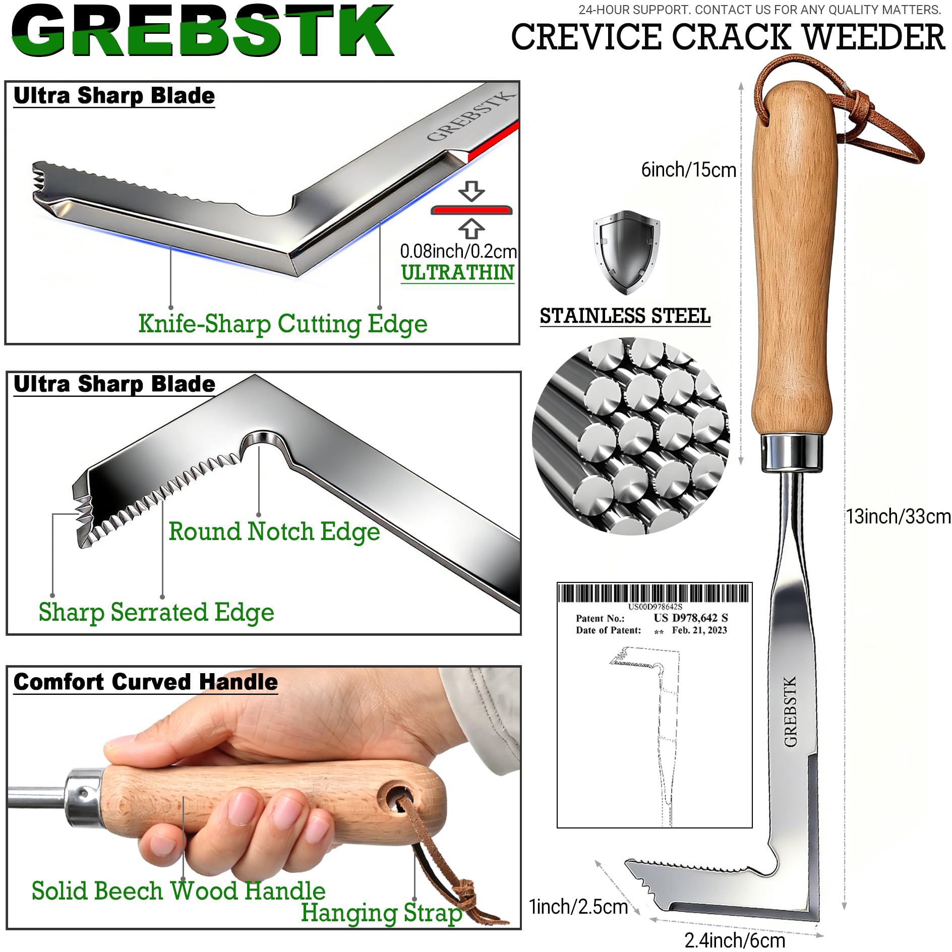 GREBSTK primer plano de la hoja de acero inoxidable con filo duradero