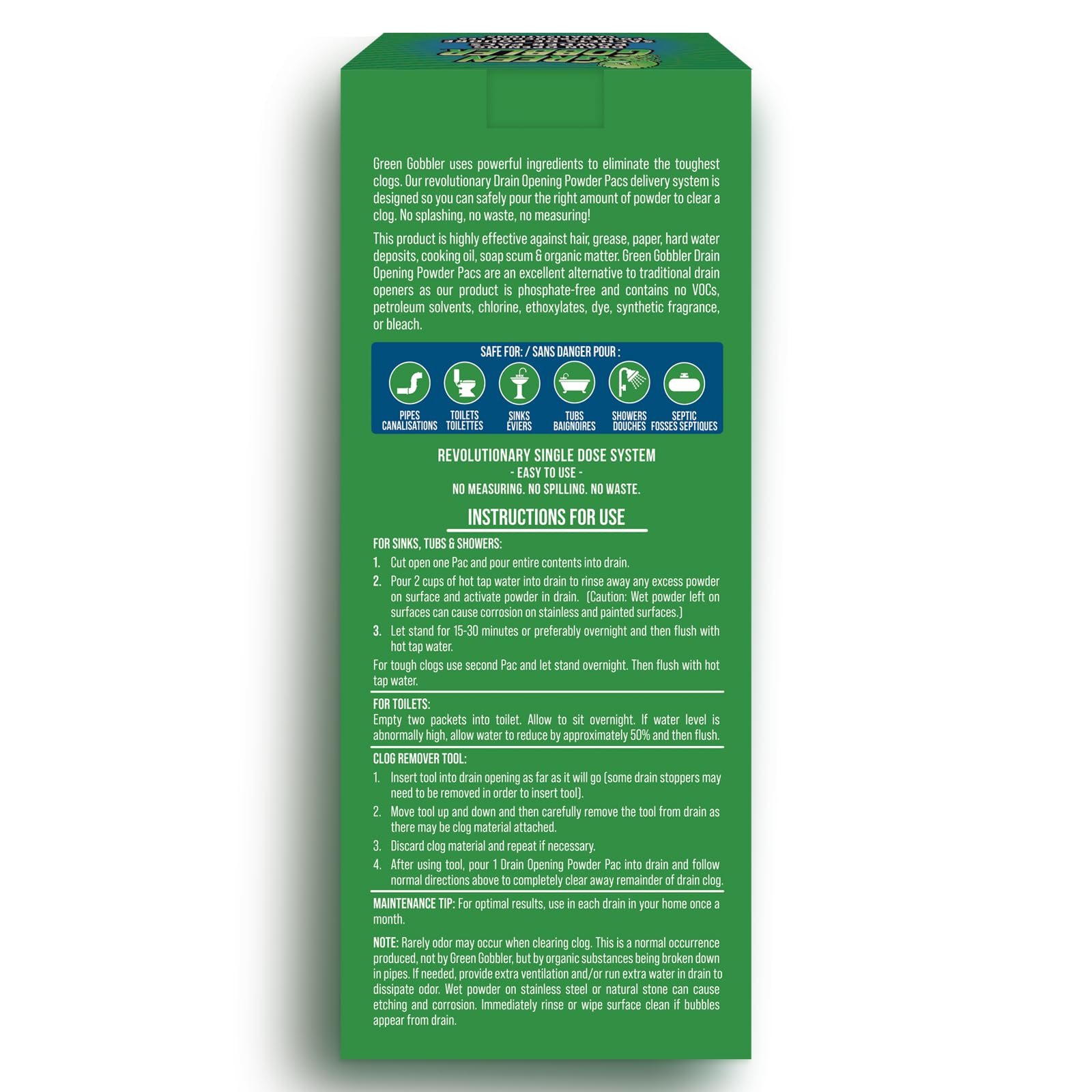 Green Gobbler ambiente de cocina limpio tras uso, tuberías despejadas