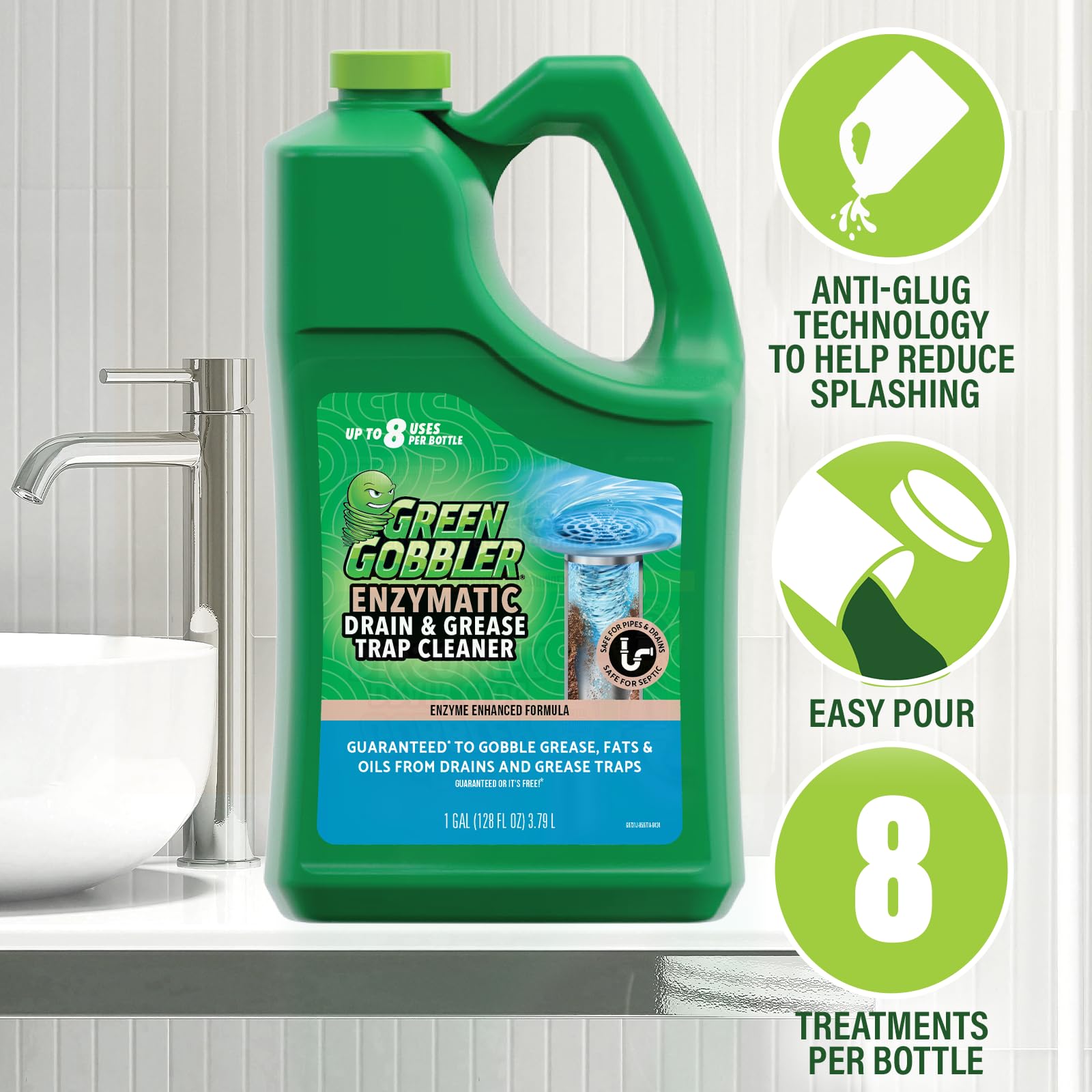 Green Gobbler treatment used inside a grease trap to improve separation efficiency