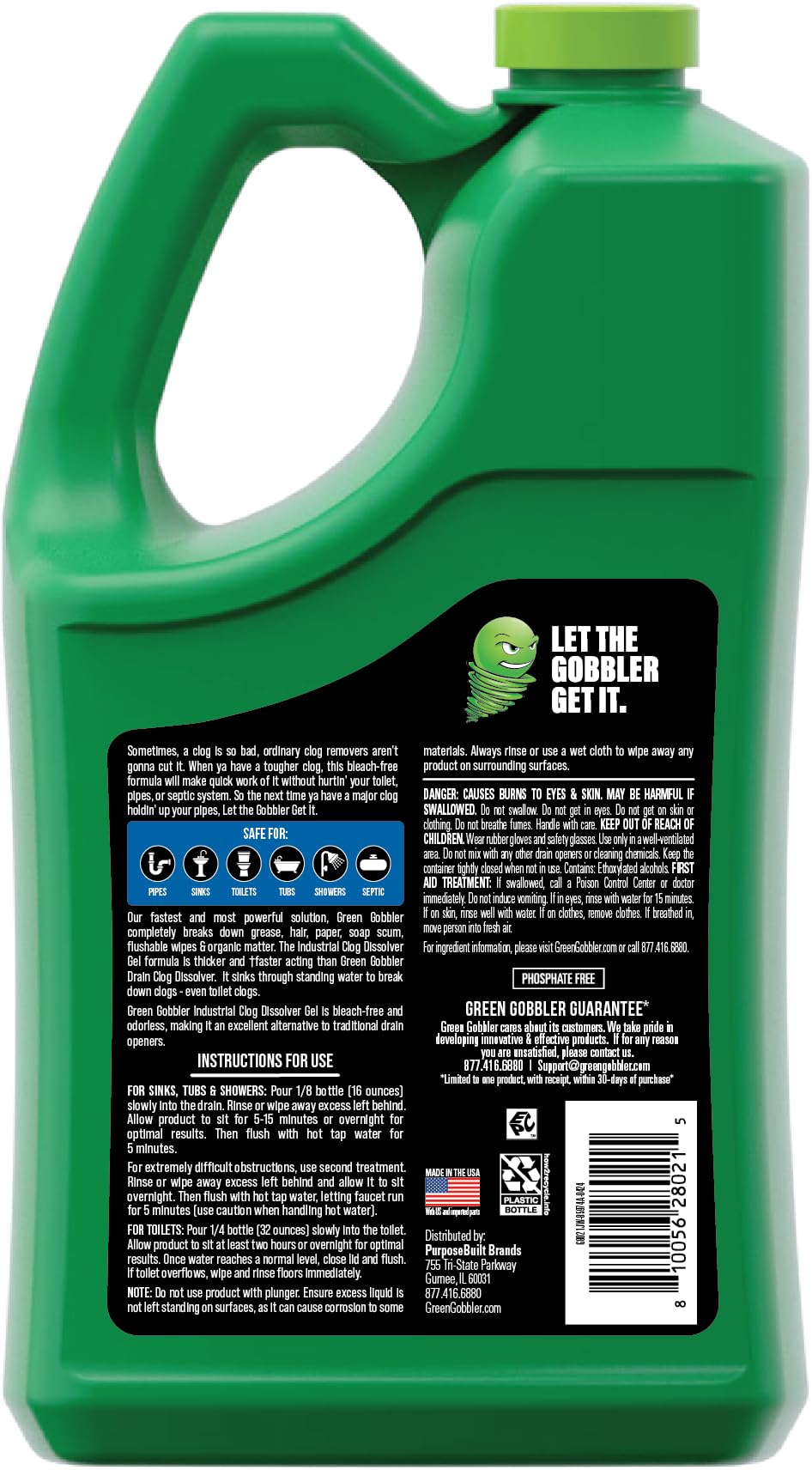 Green Gobbler vertiéndose en desagüe demostrando aplicación fácil y segura