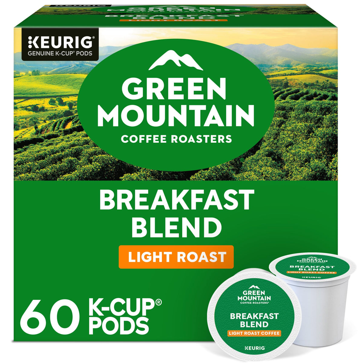 Green Mountain frontal del paquete mostrando 60 cápsulas y beneficio conveniencia
