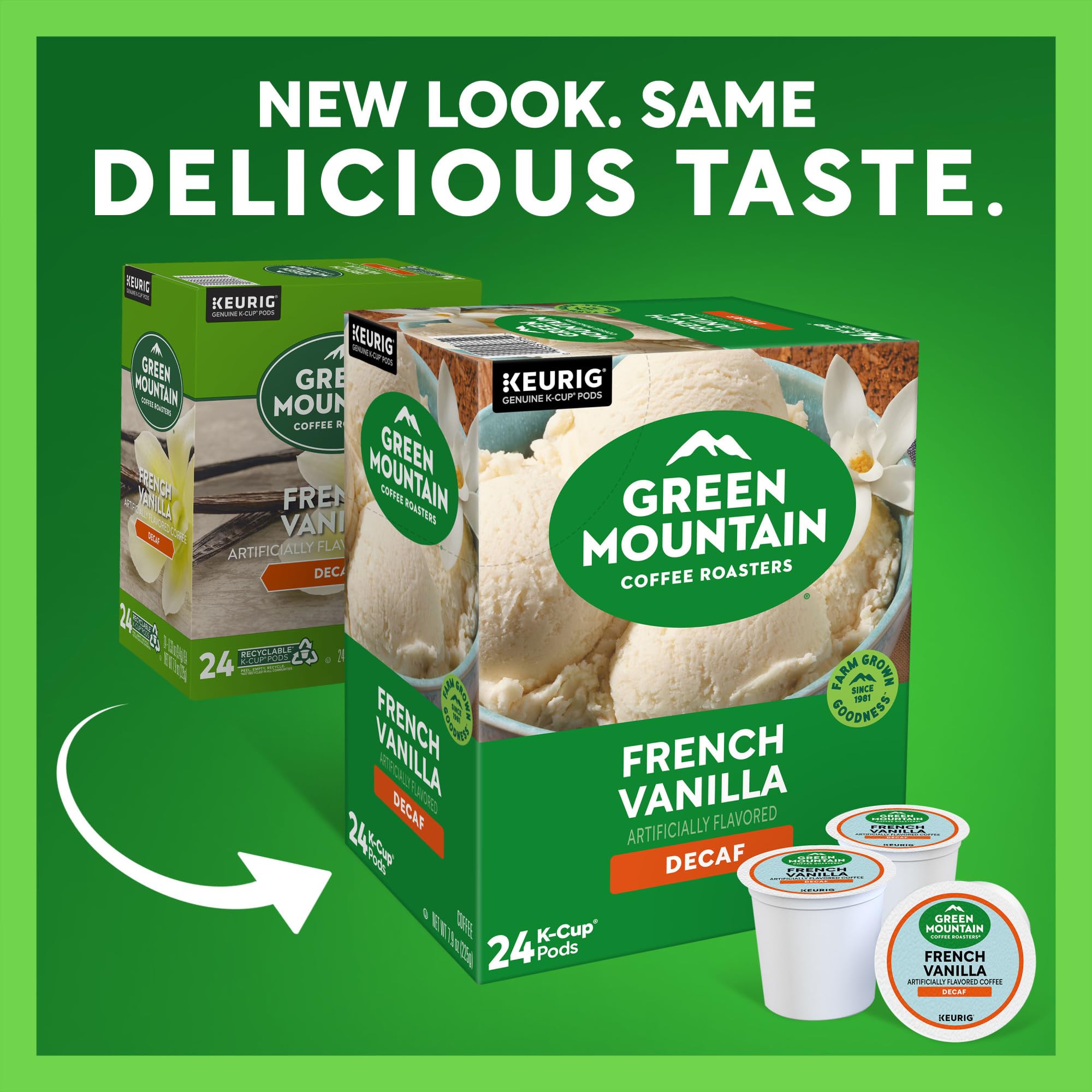Green Mountain detalle de cápsula K-Cup mostrando sello de compatibilidad Keurig