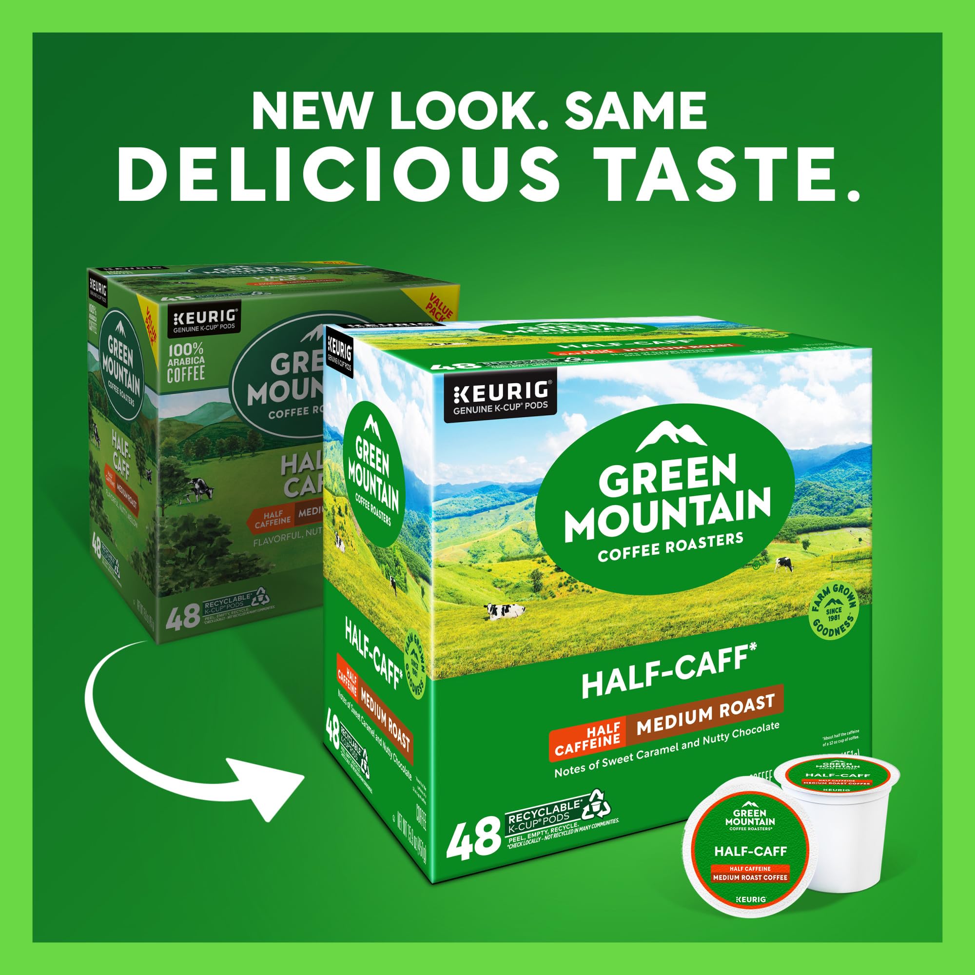 Green Mountain Coffee Roasters cápsula K-Cup en primer plano para uso fácil