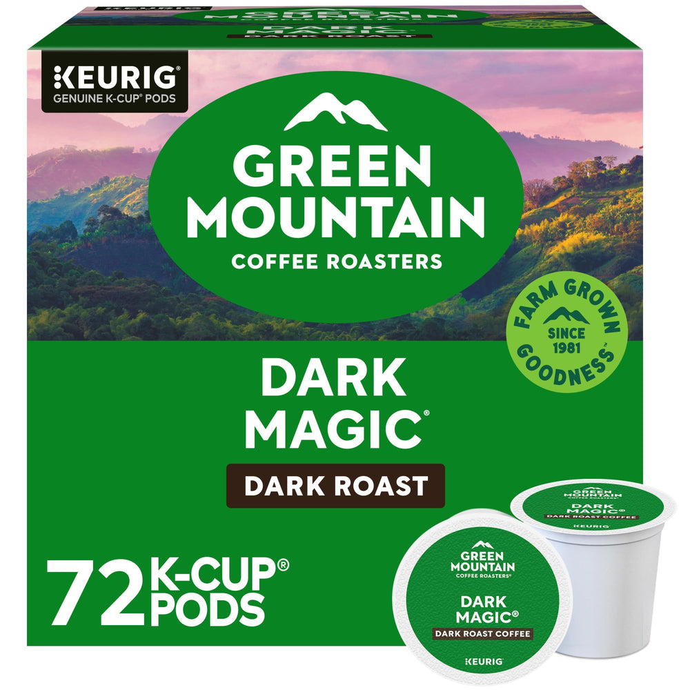 Green Mountain Coffee Roasters frente del paquete mostrando 72 cápsulas y conveniencia