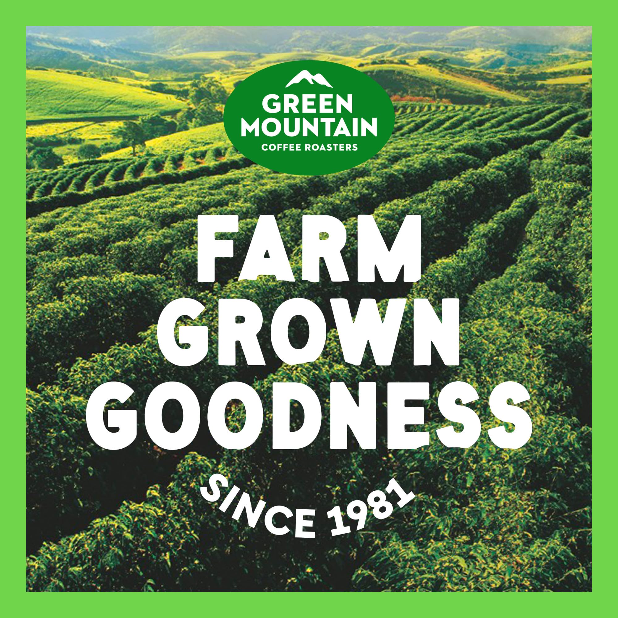 Green Mountain Coffee Roasters taza servida con espuma que sugiere sabor intenso