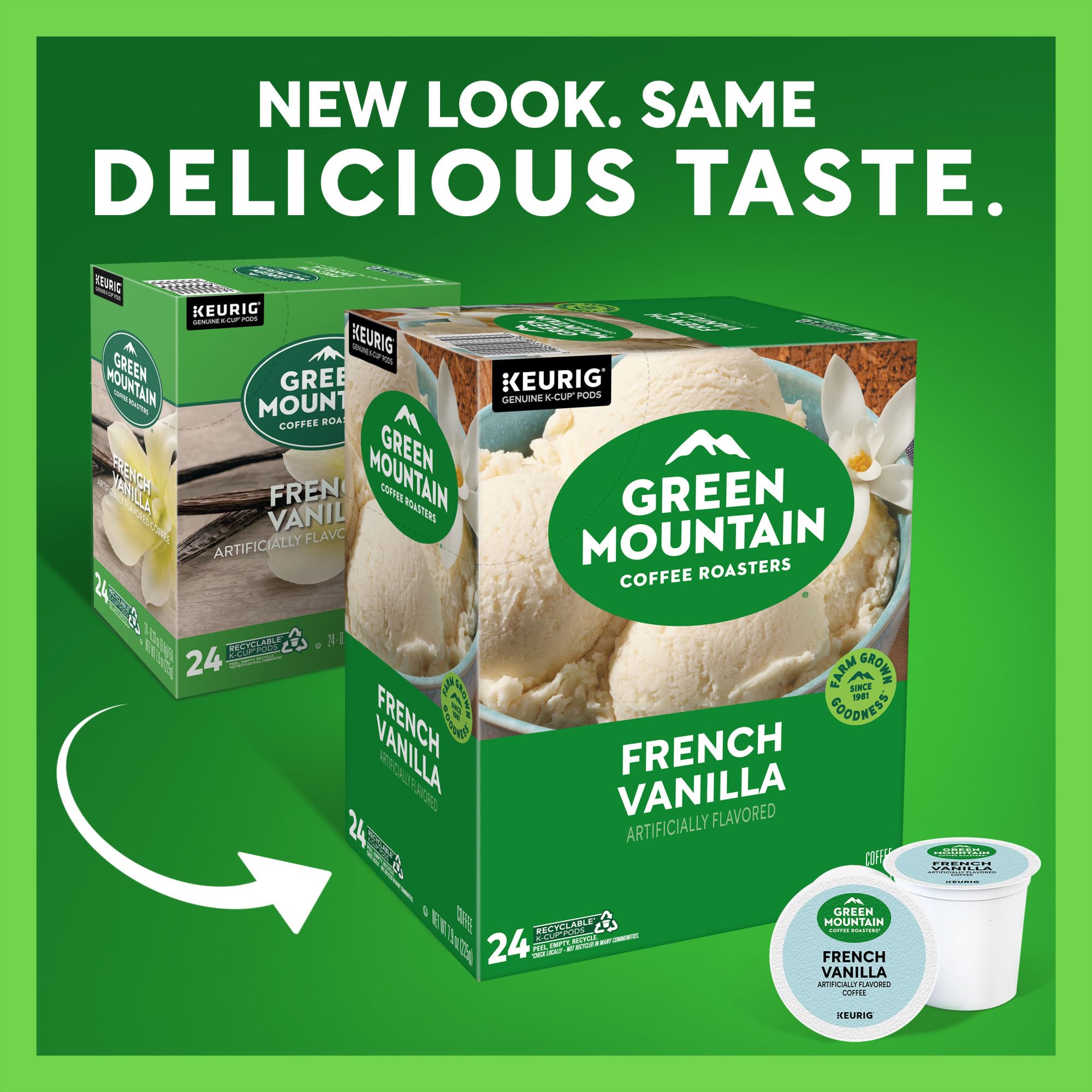 Green Mountain Coffee Roasters primer plano de una cápsula K-Cup y detalle de sello hermético