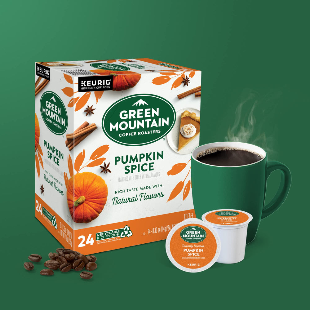 Green Mountain granos de Arábica y especias de calabaza evocando sabor