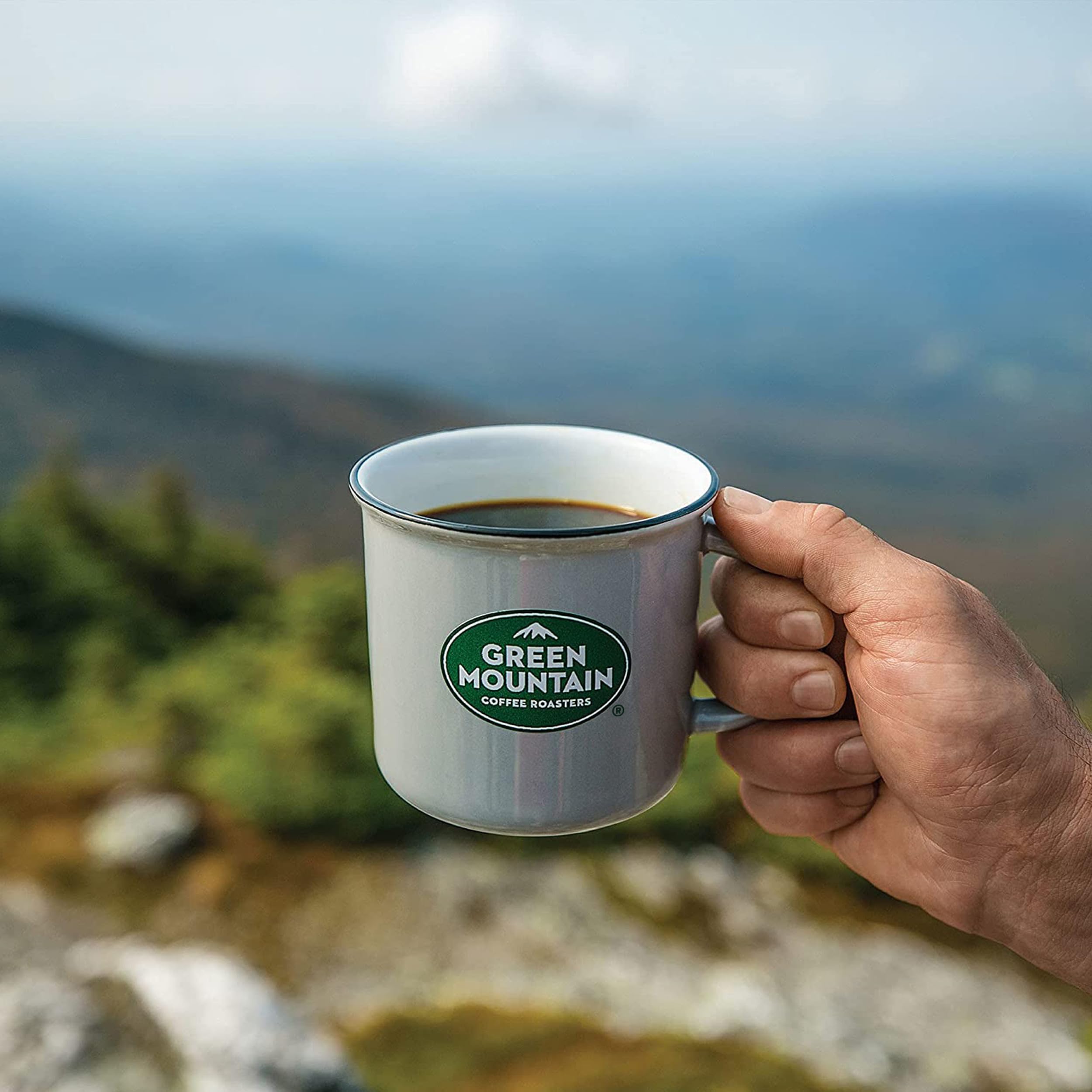 Green Mountain Coffee Roasters etiqueta Fair Trade y Orthodox Union Kosher en empaque