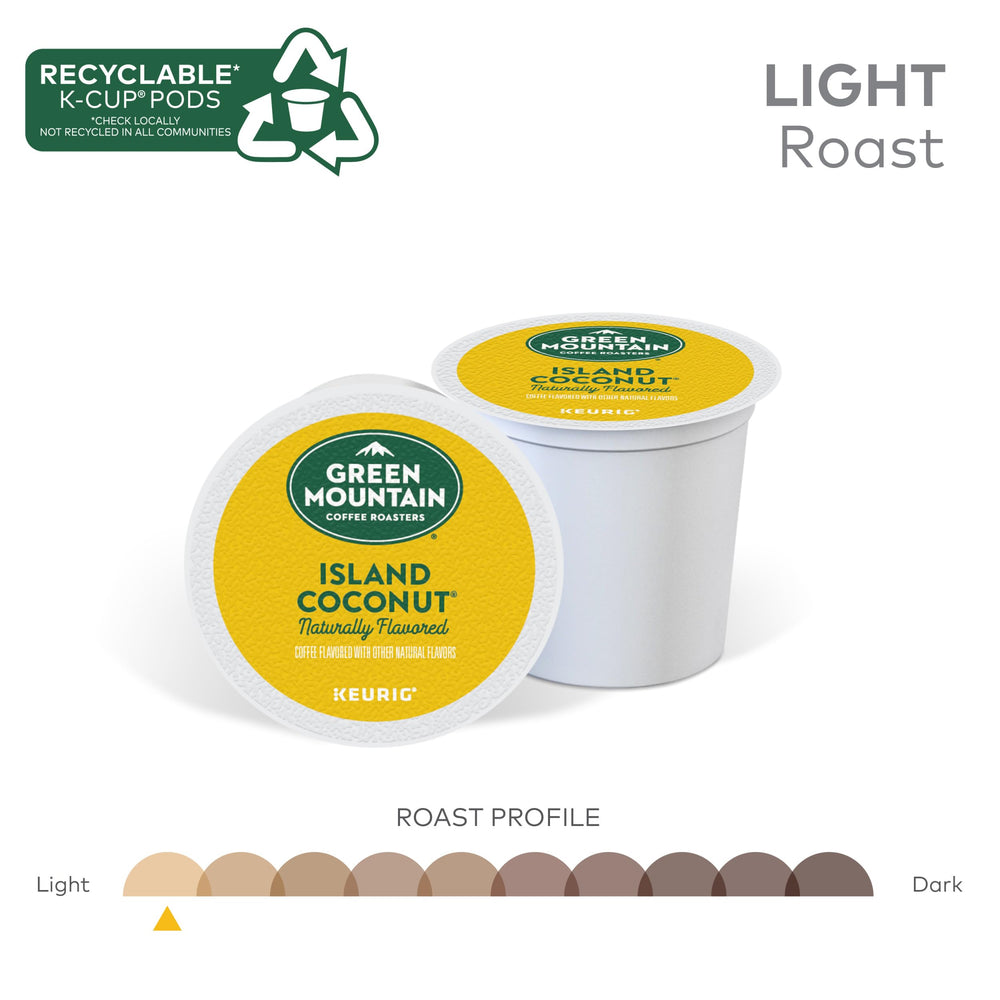 Green Mountain Coffee Roasters taza servida con espuma que realza aroma a coco cremoso
