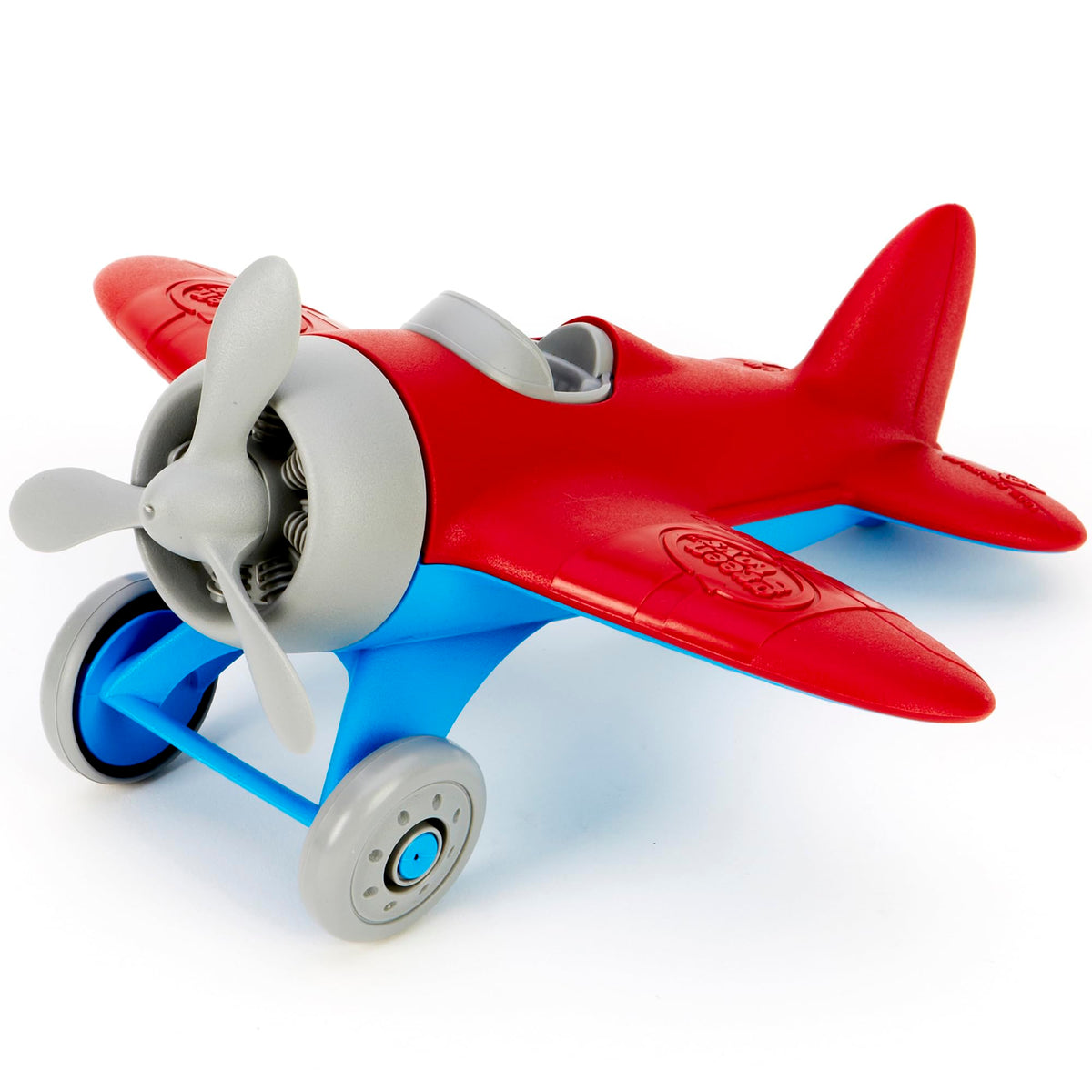 Green Toys avión vista frontal mostrando colores y forma segura