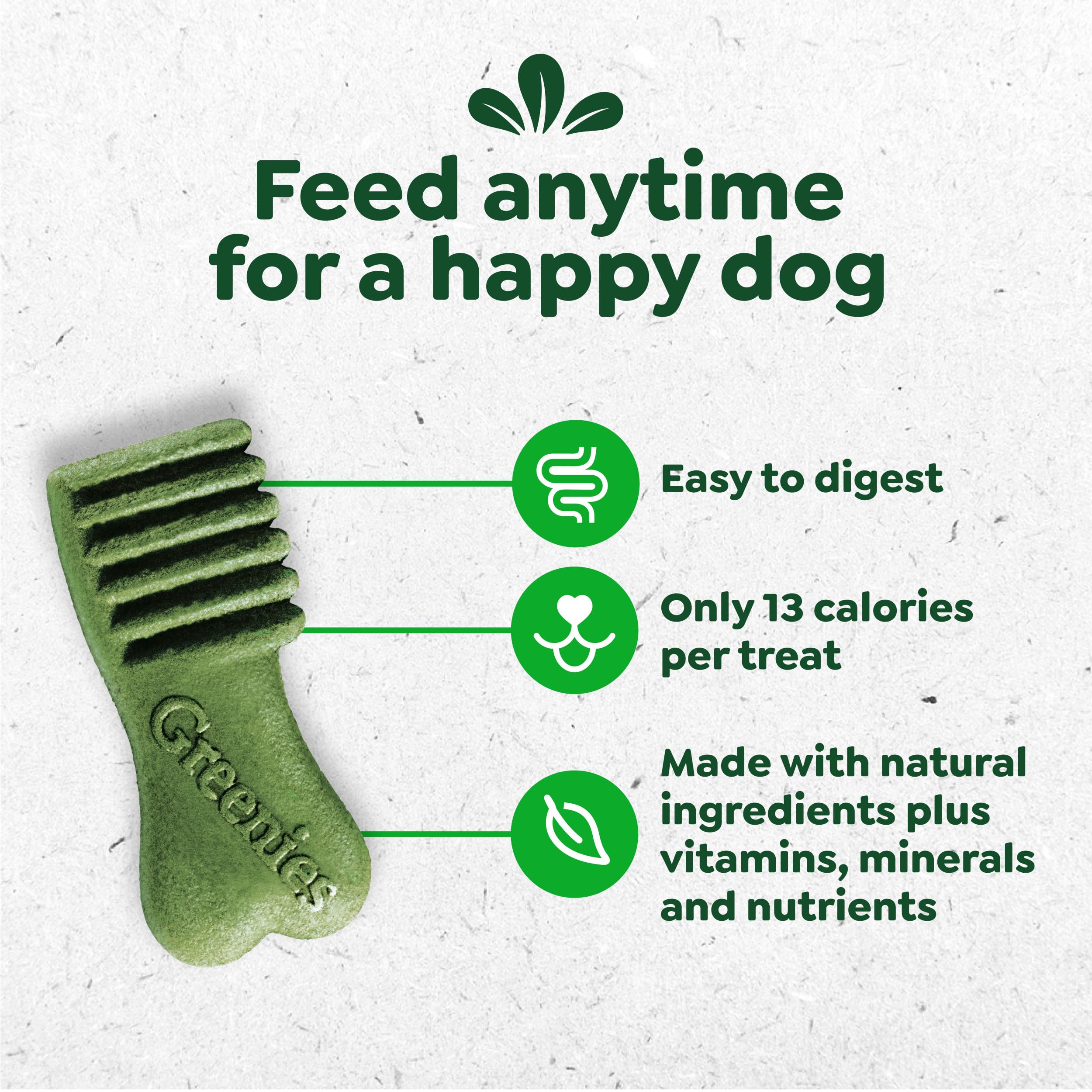 Greenies primer plano de textura masticable que atrae al perro