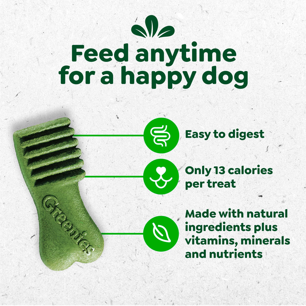 Greenies primer plano de textura masticable que atrae al perro