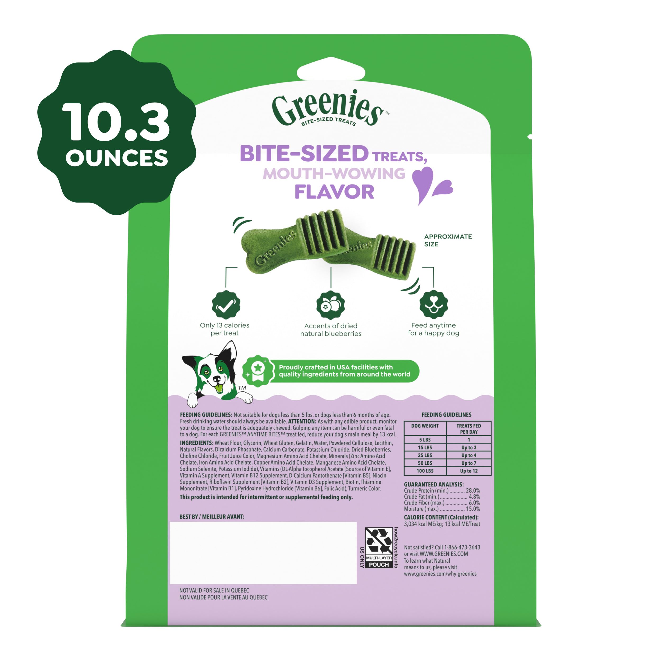 Greenies bolsa abierta mostrando cantidad y accesibilidad