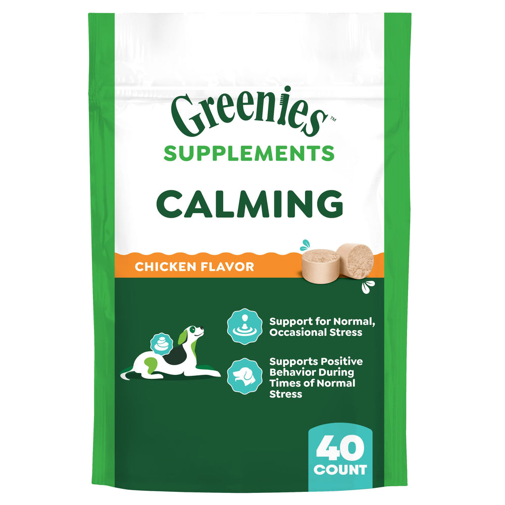 Greenies empaque frontal mostrando 40 unidades y sabor pollo, confianza y calidad