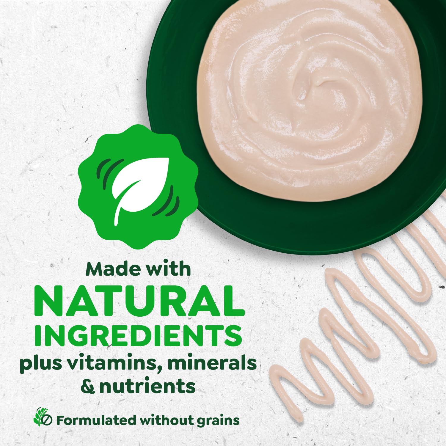 Greenies primer plano de puré y grumos para apreciar calidad