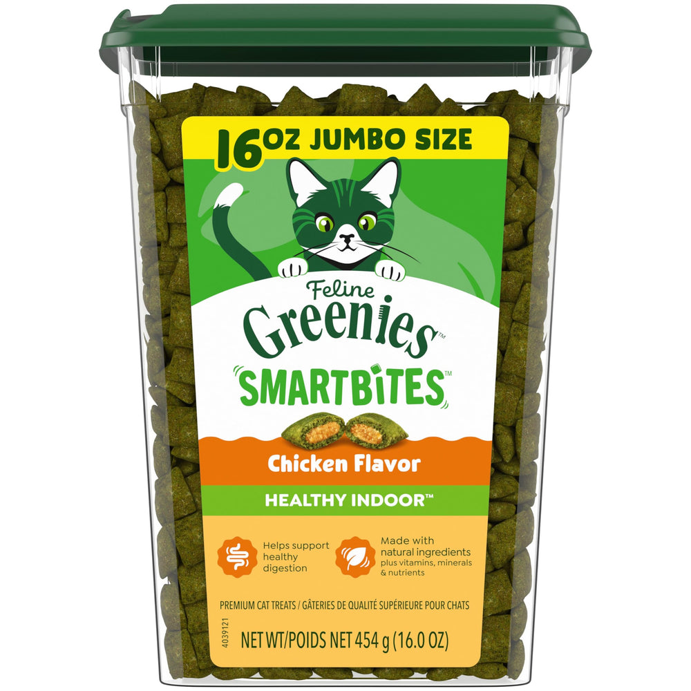 Greenies paquete frontal mostrando diseño y tamaño del envase beneficio visual