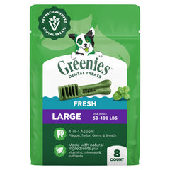 Greenies frontal del paquete mostrando el diseño y conteo, beneficio visual de confianza