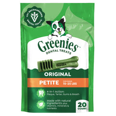 Greenies paquete frontal Petite 20 unidades muestra confianza veterinaria