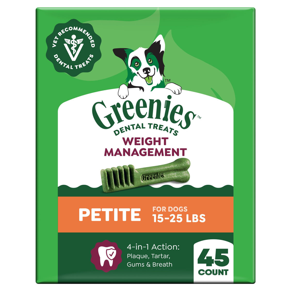 Greenies paquete frontal Petite mostrando diseño y cantidad