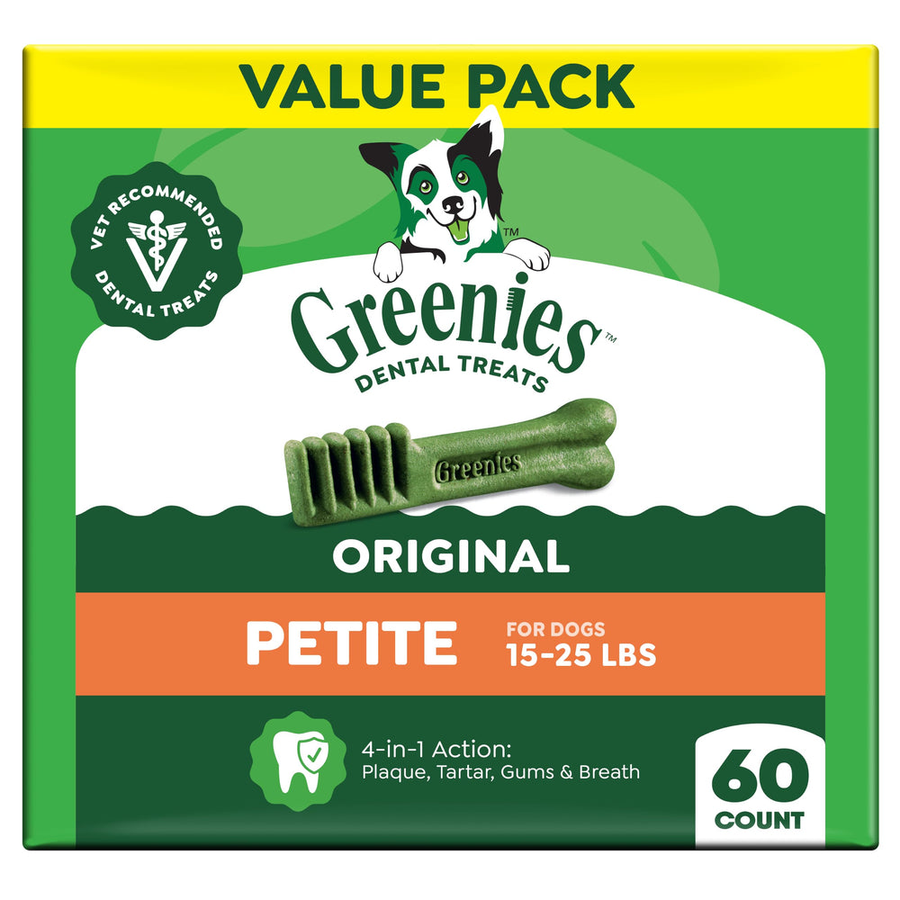 Greenies paquete frontal mostrando diseño y cantidad beneficios claros
