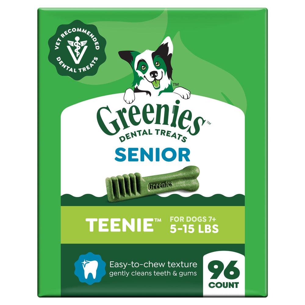 Greenies empaque delantero mostrando 96 unidades y beneficios dentales
