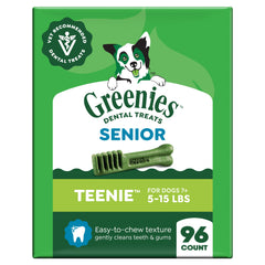 Greenies empaque delantero mostrando 96 unidades y beneficios dentales