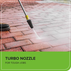 Greenworks telescoping handle extended to show easy transport advantage