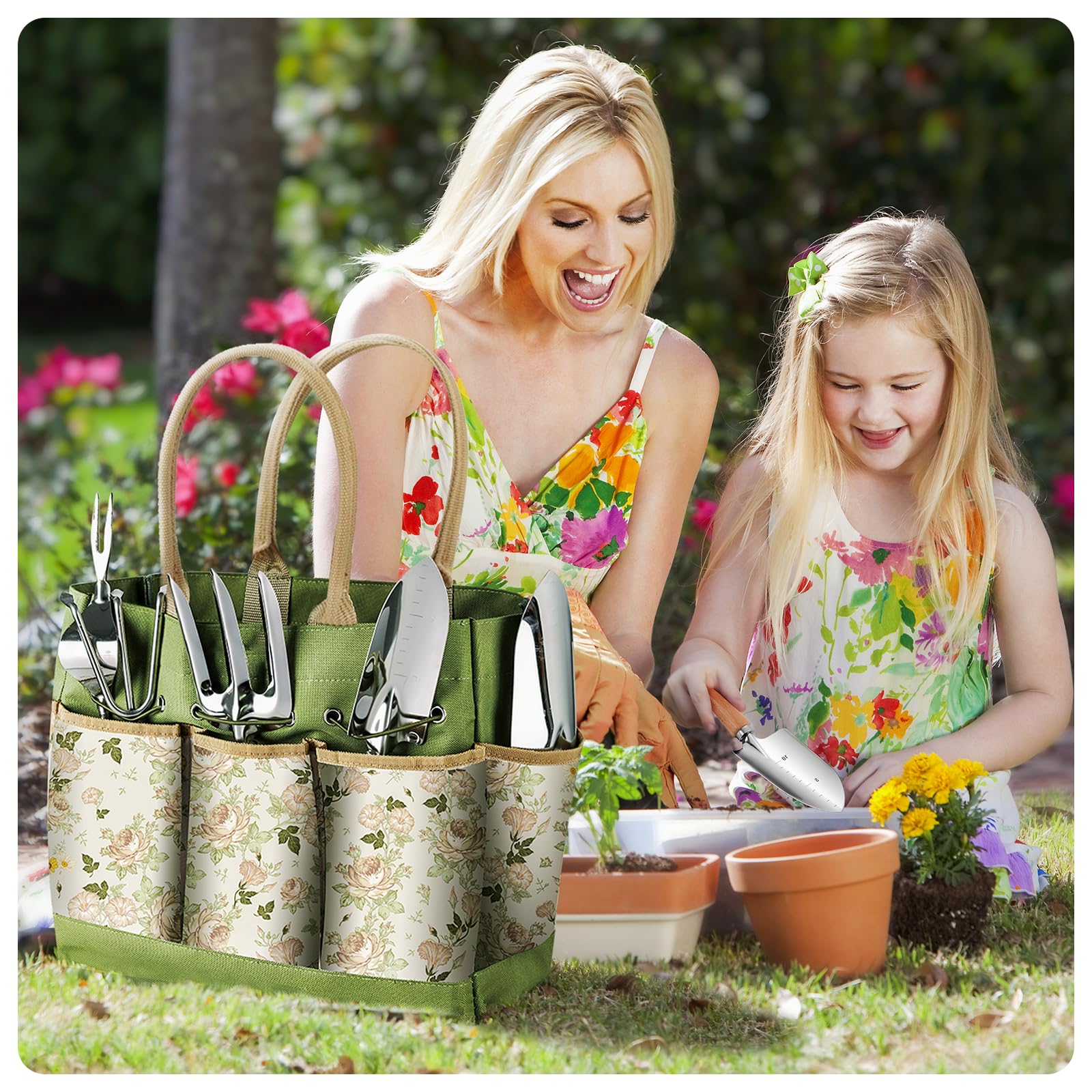 Grenebo lifestyle gardening on patio showing attractive tote and comfortable use