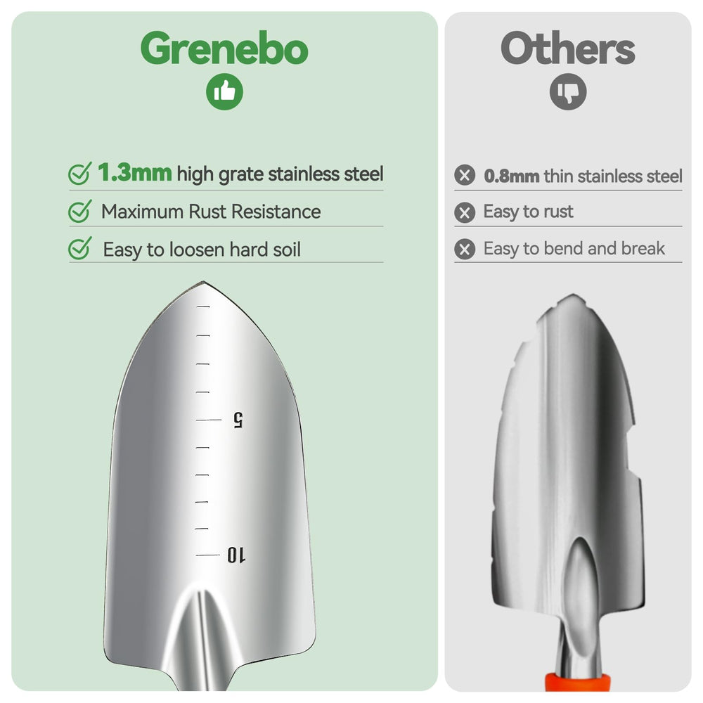 Grenebo wooden handle detail highlighting ergonomic grip for reduced hand fatigue