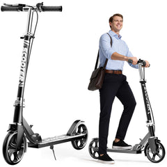 GRENYX vista frontal del patinete negro, diseño estable y elegante